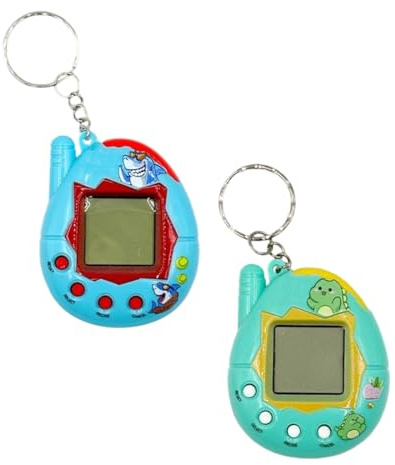 NHQZ Virtual Pets Toy,2 Piezas Consola de Juegos Digital para Mascotas Máquina de Mano Juguetes Mini Animales electrónicos con Llavero,4 Botones y 168 Modos, para niños de 8 años (Azul y Verde)
