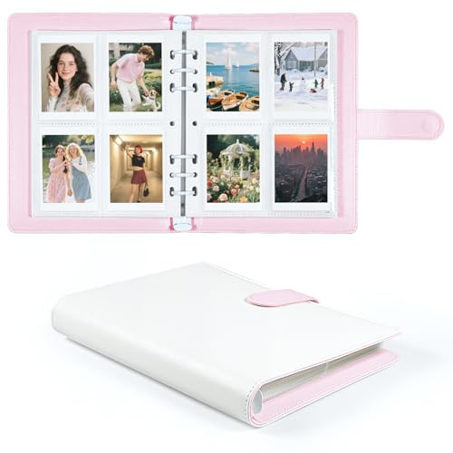 Fotoalbum med 200 fickor (67 x 92 mm) – 20 sidor, 4-vägs design – kompatibelt med omedelbara bilder 54 x 86 mm (rosa)