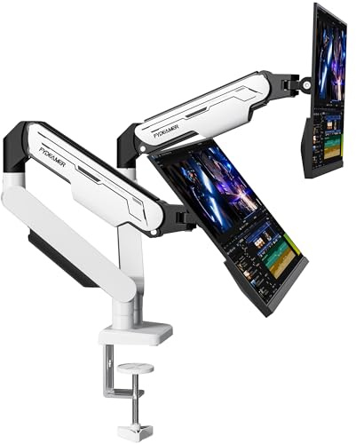 Fydeamer Dual Monitor Arm, Heavy Duty Gas Spring Mount for 17-32 Inch Screens up to 9kg, Full Motion Adjustable Desk Mount with VESA 75x75/100x100mm Compatibility, White