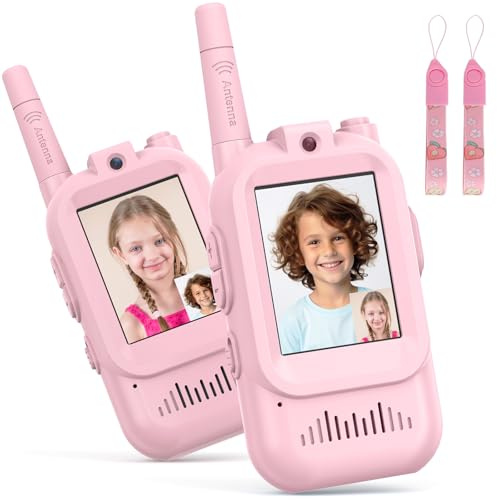 Video Walkie Talkies for Kids,2-Pack Long Range, 2 Way Radio Video Walkie Talkies Gifts Toys for 3 4 5 6 7 8 Year Old Boys Girls, Outdoor Toys Camping, Garden Games, Birthday, (Pink+Pink)