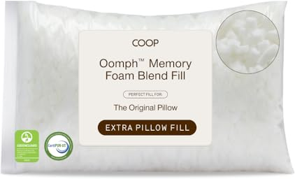 Coop Home Goods Extra Oomph Fill, Cross-Cut Memory Foam, Medium Density Pillow Fill, Extra Fill Bag, Refill to Customize Your Premium Adjustable Pillow, GREENGUARD Gold and CertiPUR-US Certified