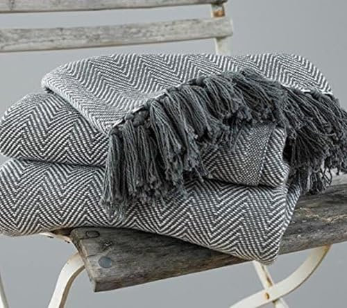 EHC Herringbone Super King 100% Cotton Throw for Sofa, Bedspread 250 x 380cm - Grey