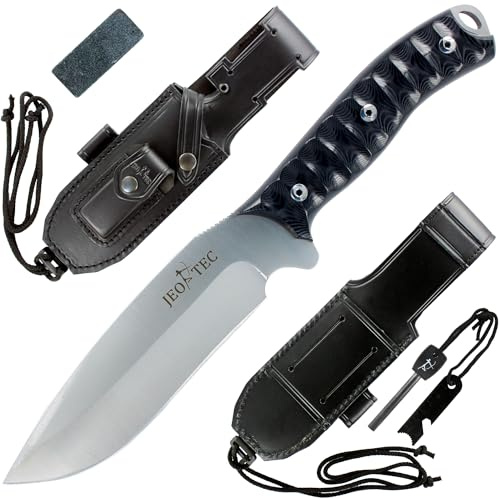 JEO-TEC Nº9: Couteau de Camping Outdoor Survie Bushcraft Multifonctionnel, Lame inox MOVA-58, Étui de transport position multiple, Fabriqué en Espagne