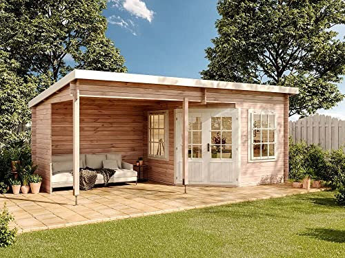 Alpholz Gartenhaus Carl-28 aus Massiv Holz | Gerätehaus mit 28 mm Wandstärke | Garten Holzhaus inklusive Montagematerial | Geräteschuppen 598 x 300 cm | Pultdach