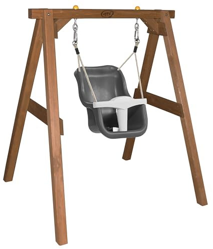 AXI Baby Swing with Wooden Frame & Seat in Grey/White | Baby Swing of Wood in Brown | Outdoor Swing for Babies from 9 Months Upwards