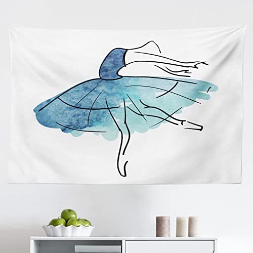 Ambesonne Ballet Tapestry, Ballerina Dancer Watercolor Tutu in Blue Shades Classical Arts, Fabric Wall Hanging Decor for Bedroom Living Room Dorm, 45 X 30, Seafoam Dark Blue Black
