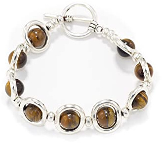 NILUXE DESIGN -Pulsera Mujer Piedras Naturales Engarzadas Zamak Bañado en Plata-Pulsera Gemas Semipreciosas-Brazalete Piedra Natural-Distintas Piedras Energéticas Curativas Amuleto(Ojo de tigre)
