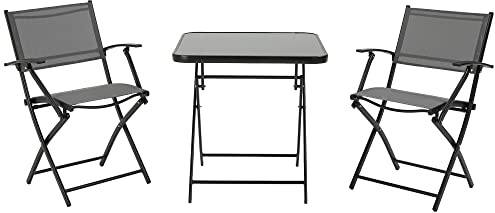 Outsunny Ensemble de jardin pliable 3pcs. Balcon 1 table+2 chaises Ensemble de meubles de jardin Métal Mesh Noir+Gris