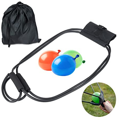 Relaxdays Wasserbomben Schleuder, Wasserschleuder für 3 Personen, mit Tasche, Wasserbombenkatapult für draußen, schwarz