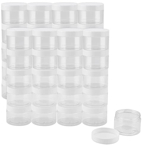 JOIKIT 40 Pack 100ml Clear Plastic Jars with White Lids, Wide Mouth Plastic Storage Container Jars for DIY Arts Crafts, Beads, Nuts