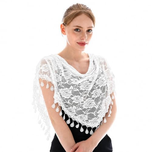 MAIRY Scarfs for Women Ladies Elegant Lace Tassel Shawl Scarves Hair Wrap Triangle Scarf FL-M09