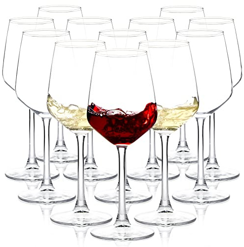 Wine Glasses Set of 12, 12oz Clear Red/White Wine Cup, Long Stem Wine Glasses for Party, Wedding and Home