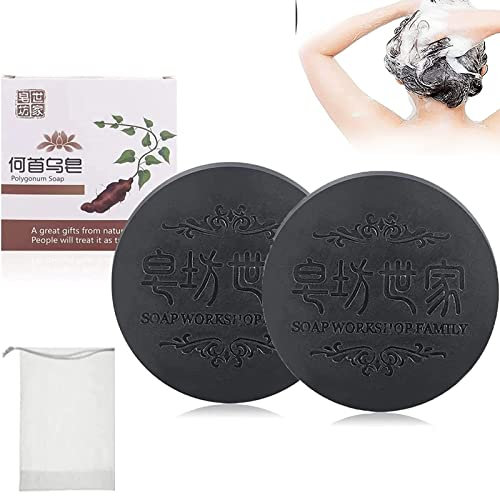 Polygonum Multiflorum Shampoo Soap, Schwarzes und Dickes Haar Polygonum Bar, He Shou Wu Shampoo Seife, Natürliche Polygonum Haarseife, Fördert das Haarwachstum und verhindert Haarausfall(2 Stück)