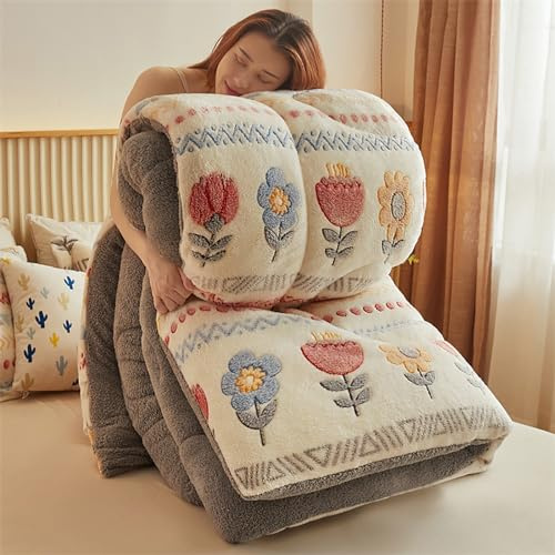 ROMOZ Super Warm Lamb Quilt,Thickened Warm Autumn Spring Plush Comforter Core Fluffy Fuzzy Shaggy Soy Fiber Filled Winter Quilt,Machine Washable Skin-Friendly (A, 150x200cm-2.5KG)