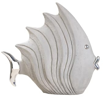 Casablanca Deko Tier Figur Fisch in Stein Optik - aus Kunstharz - Maritime Deko Badezimmer Gäste WC - Farben: Grau Silber - 29 x 26 cm