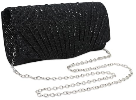 RPAEOY Bolso Clutch Mujer Fiesta Elegante con Cadena Plateada Bolsos de Mano para Bodas Eventos Clutches Brillantes con Textura Plisada
