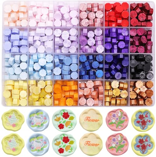 WASOHLING Metallic Assorted Color Wax Seal Beads - 600 Pcs, 24 Galaxy Colors for Wax Seals, Envelope, Wedding Invitation & Wine Bottle