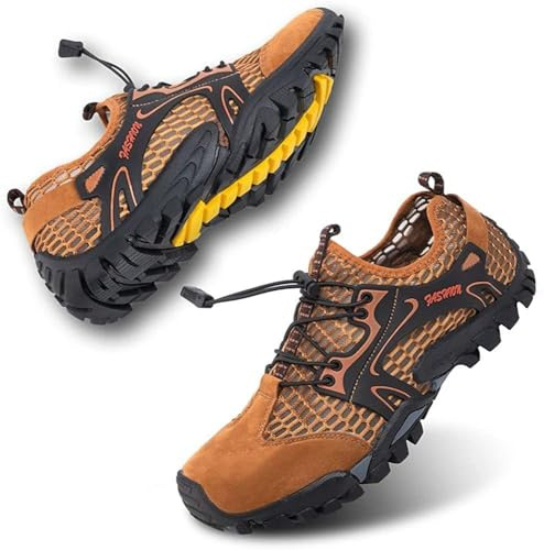 VTASQ Herr vandringsskor sportsandaler utomhus sommar vandring sandal andning mesh vandringsskor lätta barfotaskor halkskydd andas snabbtorkande, BRUN, 44 EU