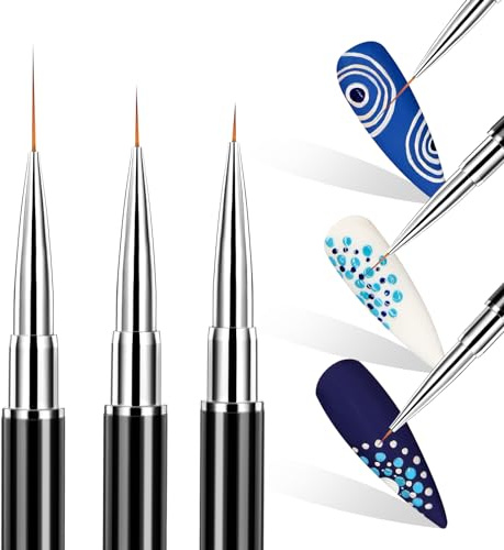 3 Pcs Nail Art Brushes Thin Liner Brush Set Gel Nail Painting Brush Nail Drawing Design Brushes Thin Striping Drawing Painting Pen for Nail Painting 3d Gel Nail Art French Tips Home DIY Use