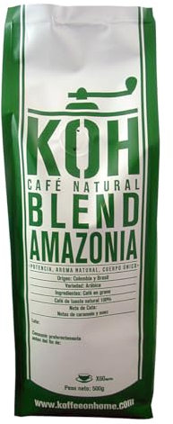 KoffeeONHOME Café Blend Amazonia en Grano Colombia Brasil Arábica Tueste Natural 500 gr