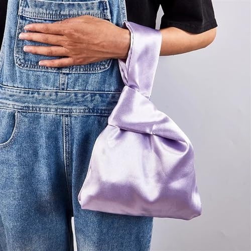 HKYBCF Borsa Polso Nodo Borsa a Mano da Donna Borsa da Polso Mini Nodo Borsa Tote in Seta Vintage Borsa da Shopping Pieghevole Riutilizzabile for Studenti di Colore Casual Femminile(Purple)