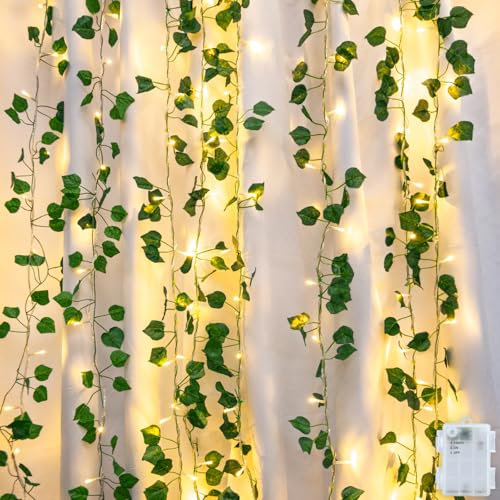 Dalugo Guirlande lumineuse de lierre à piles - 10 m - 100 LED - Avec guirlande lumineuse intérieure - Vert - Avec minuterie de 6 h - Pour chambre à coucher, chambre d'enfant, mariage, bibliothèque