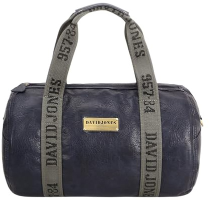 David Jones - Sac polochon Femme Homme en Similicuir grainé - Grand Format Cabine avec bandoulière - Sac Sport, Week-End ou Ville (Navy)