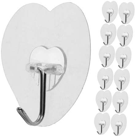 Sosoport Ganchos Adhesivos Transparentes sin Taladro en Forma de Corazón Acero Inoxidable 20 Fácil Instalación para Pared Ideales para Cocina y Baño