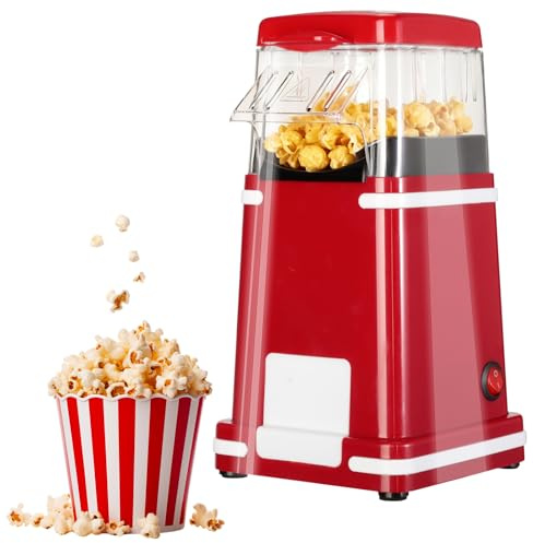Cozary Macchina Popcorn, Macchina Per Popcorn ad Aria Calda Da 1200 W Con Misurino, One-Touch,Senza Grassi, 2 Minuti Veloce, per il Cinema Casa, le Serate Cinematografiche,Natale, le Feste,Retro