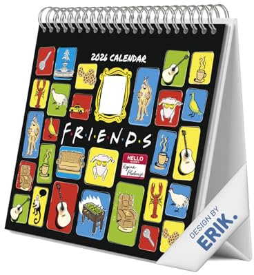 Grupo Erik Calendario sobremesa 2026 Friends - Almanaque de mesa 2026 Con espacio para Anotar, Vista Mensual global, Ilustraciones y Base resistente (19,5 x 16,5cm)