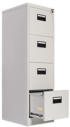 Frideko 4 Drawers Filing Cabinets, Lockable Metal Cabinet, Office Cabinet with Lock Utility Storage Cupboard Locker, Need to assembly (Light Grey)