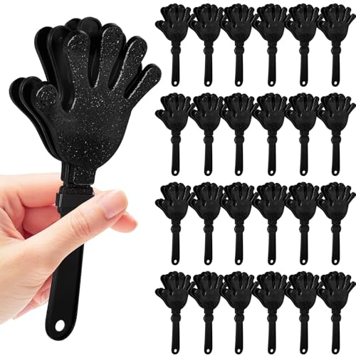 24 Pcs Black Glittered Hand Clappers，7 Hand Clappers Noisemakers for 2026 New Year's Eve Party Supplies