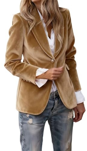 Dam sammet kavaj vintage knapp långärmad jacka ledig öppen framsida cardigan business kontor kostym jacka, Khaki, XXL