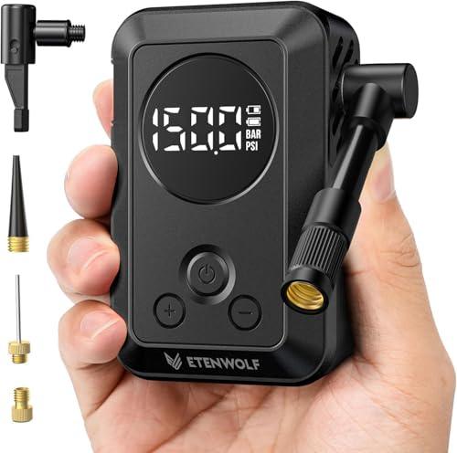 ETENWOLF Mini pompe à vélo, gonfleur de pneus 10,34 Bar, pompe à air portable pour vélos, voitures, motos, gonflage rapide et arrêt automatique, pompe à vélo avec manomètre (nero)