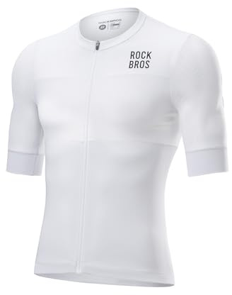 ROCKBROS Cykeltröja kortärmad män, ultralätt andas, snabbtorkande racercykeltröja med 3 bakfickor, cykeltröja, cykelkläder för cykling, vägcykel, vit M – 3XL, Vit, XL
