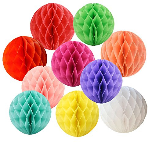 10pcs 8inch Honeycomb Paper Pom Poms Decorative Tissue Flower Balls DIY Paper Handmade Craft for Wedding, Baby Shower, Birthday, Party, Home Decor (8inch-Colorful)