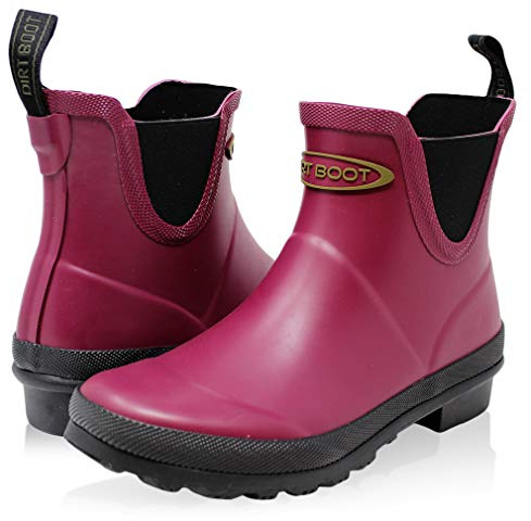 Dirt Boots Neoprene Waterproof Equestrian Slip On Stable Muck Yard Chelsea Boots (Cherry, 8)