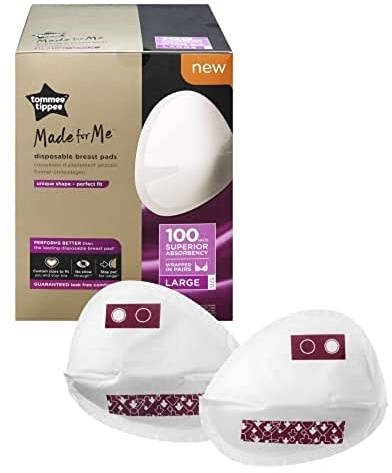 Tommee Tippee Coussinets d’allaitement jetables quotidiens Made for Me, contours parfaits, doux, très absorbants et anti-fuites, grand, x100