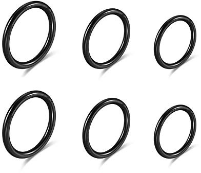 JSDDE 16G Stainless Steel Hinged Clicker Earrings Nose Clicker Ring Hoop Septum Lip Tragus Earring Cartilage Helix Piercing 8mm 10mm 12mm Black