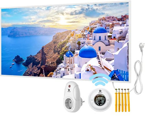 Calentador por infrarrojos con marco de Bringer, calefacción de imagen - 120 x 60 x 1,8 cm, Santorini, Grecia