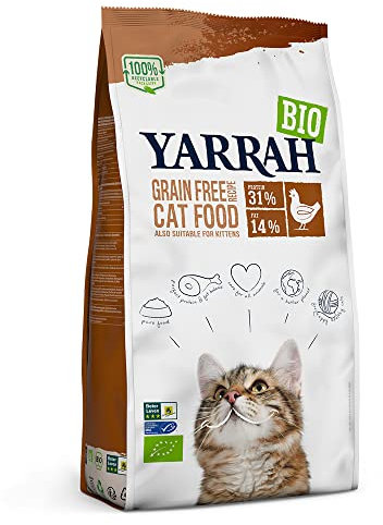 YARRAH Bio Katzenfutter trocken | getreidefrei | Hochwertiges Premium Trockenfutter für Katzen | Hoher Nährstoffanteil | Futter für Katzen jeden Alters mit Bio-Huhn und MSC Fisch, 2.4kg