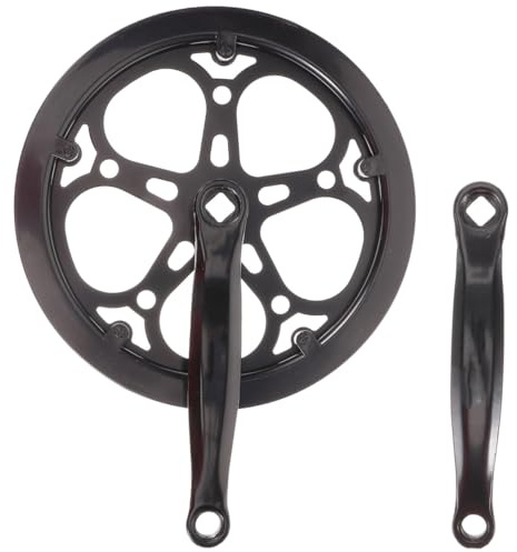 Single Speed Bike Crankset: Heavy Duty Square Taper Crank Replacement with Double Chain Guard Single Ring Bike Chainwheel Chain Ring Set - 170mm 52T Mountain Bicycle Parts for Ebike Riding, No Screws
