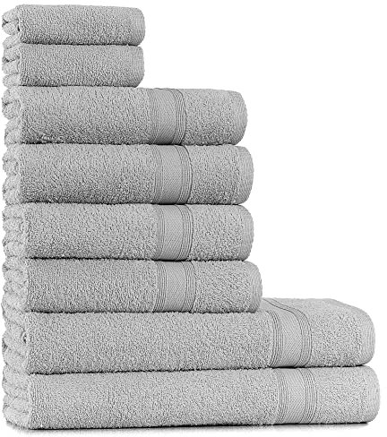 Tuiste Handtücher Set Silbergrau Hellgrau |%100 Baumwolle Handtuch Set 8 Teilig | 2X Badetücher (70x140), 4X Handtücher (50x90), 2X Gästetücher (30x50) | Weich und Saugstark | Farbe : Silbergrau