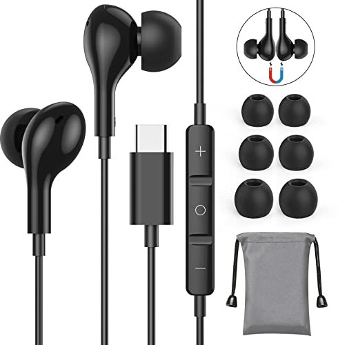 Ecouteur USB C,HiFi Stéréo Écouteurs USB C Type C Magnétique Isolation Sonore avec Micro pour Samsung S25/S24/S23/S22/S21/A56/A53/A54, Huawei P40/P30,Xiaomi 13,Google Pixel,OnePlus 9T pour iPhone15 16
