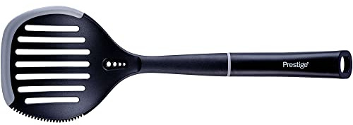 Prestige 2-in-1 Large Skimmer Spoon - Skimmer Ladle with Non Scratch Silicone Edge, Heat Resistant Kitchen Utensils to Protect Non Stick Cookware, 39cm, Black & Grey