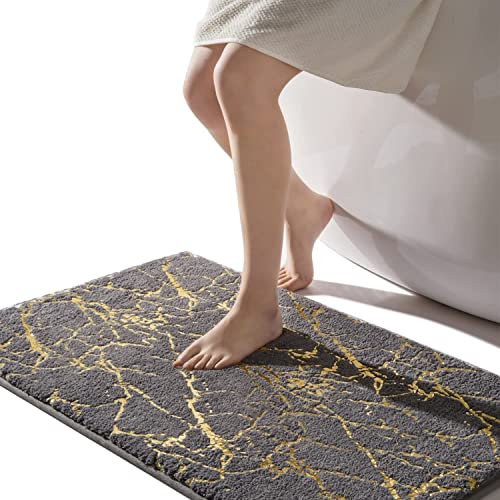 QJHOMO Badematte rutschfest waschbar Badvorleger, grau Badezimmerteppich, Gold dekorativer Teppich Luxus Bad Accessoires, weich Mikrofaser saugstark Badteppich für Badezimmer Badewanne, 60 x 120 cm