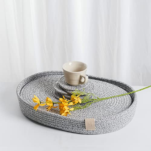Placemats Set of 6 Oval – Woven Boho Farmhouse Table Mats for Dining Table for 6, Kitchen Decor, Washable and Handmade Rustic Accessories (Gray, Oval Plus)