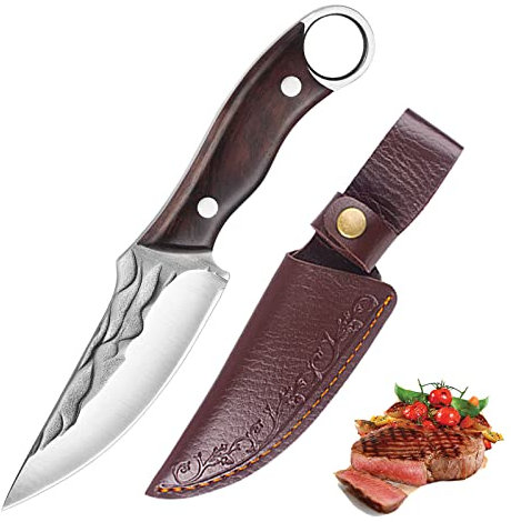 Fubinaty petit couteau de chef de table couteau à viande forgé à la main Outdoor Camping Grills Couteau de cuisine en acier au carbone plein Tang manche en bois avec gaine