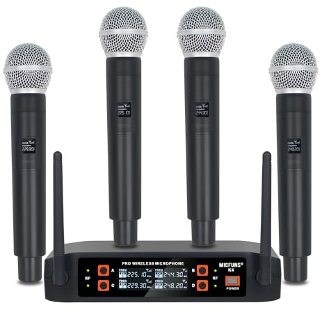 micfuns K4 4 - Micrófono inalámbrico portátil para KTV y canto en escenario (negro)