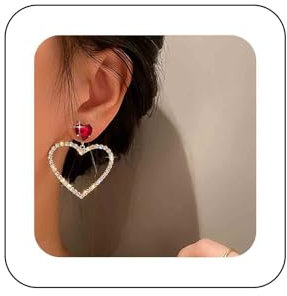 Cimenexe Böhmischen Kristall Rubin Herz Baumeln Ohrringe Gold Hohl Cz Herz Tropfen Ohrringe Rot Rubin Herz Ohrstecker Große Strass Herz Ohrringe Schmuck Für Frauen Und Mädchen Geschenke
